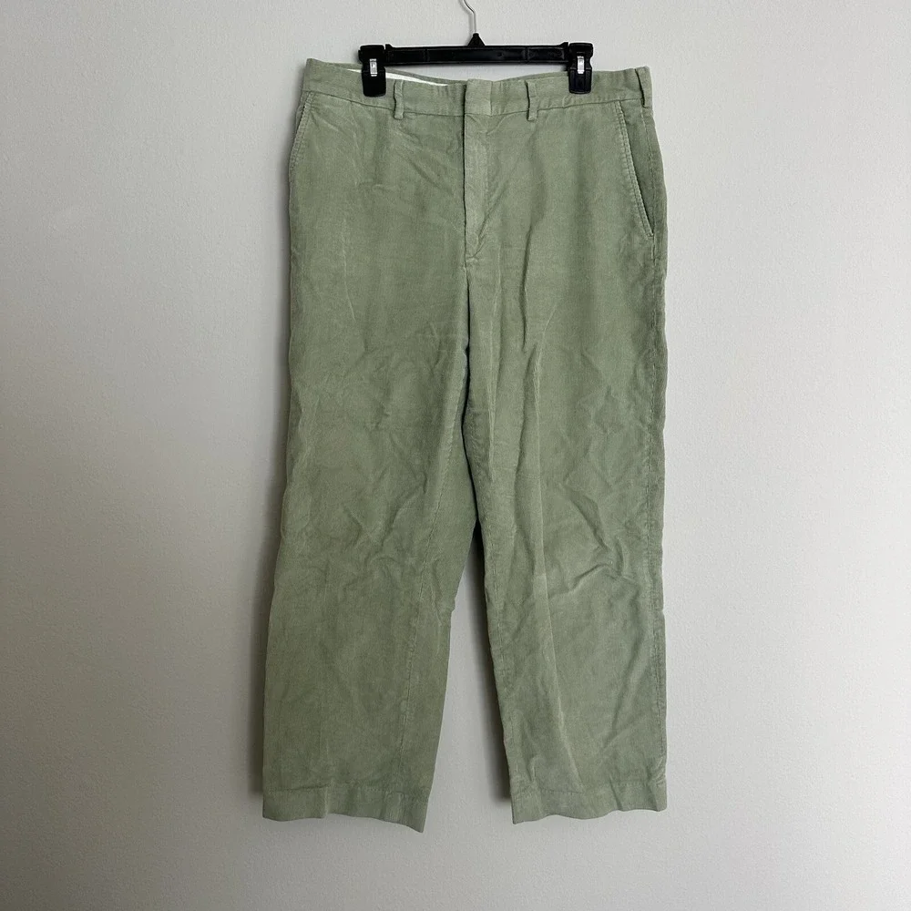 Lands End‎ Mens Sage Green Corduroy Pants Straight Leg 35x28 Cotton Chinos